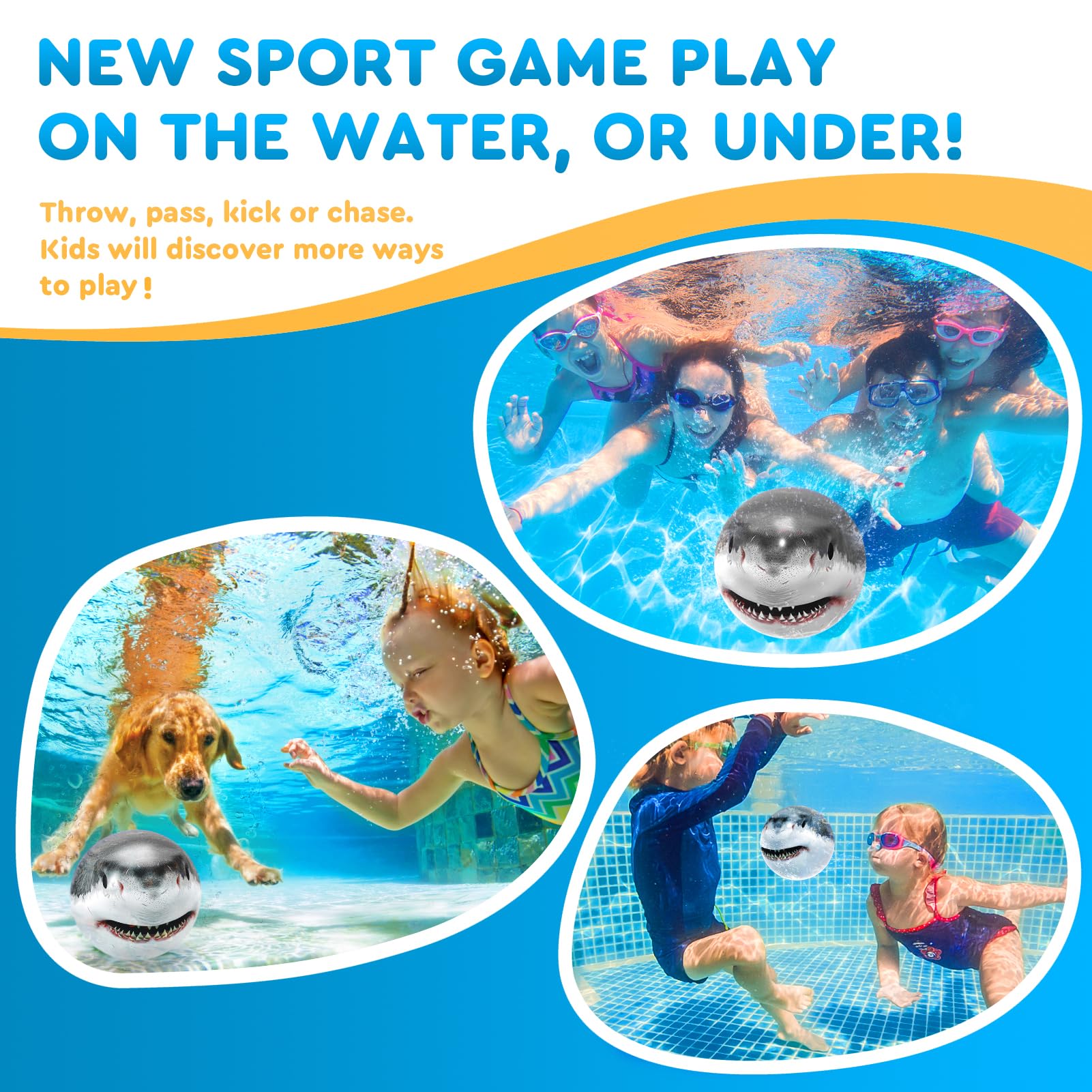 Pelota de buceo de tiburón para niños, juegos de piscina, deportes de natación, pelota de agua para niños y adultos, familia de 8.9 pulgadas