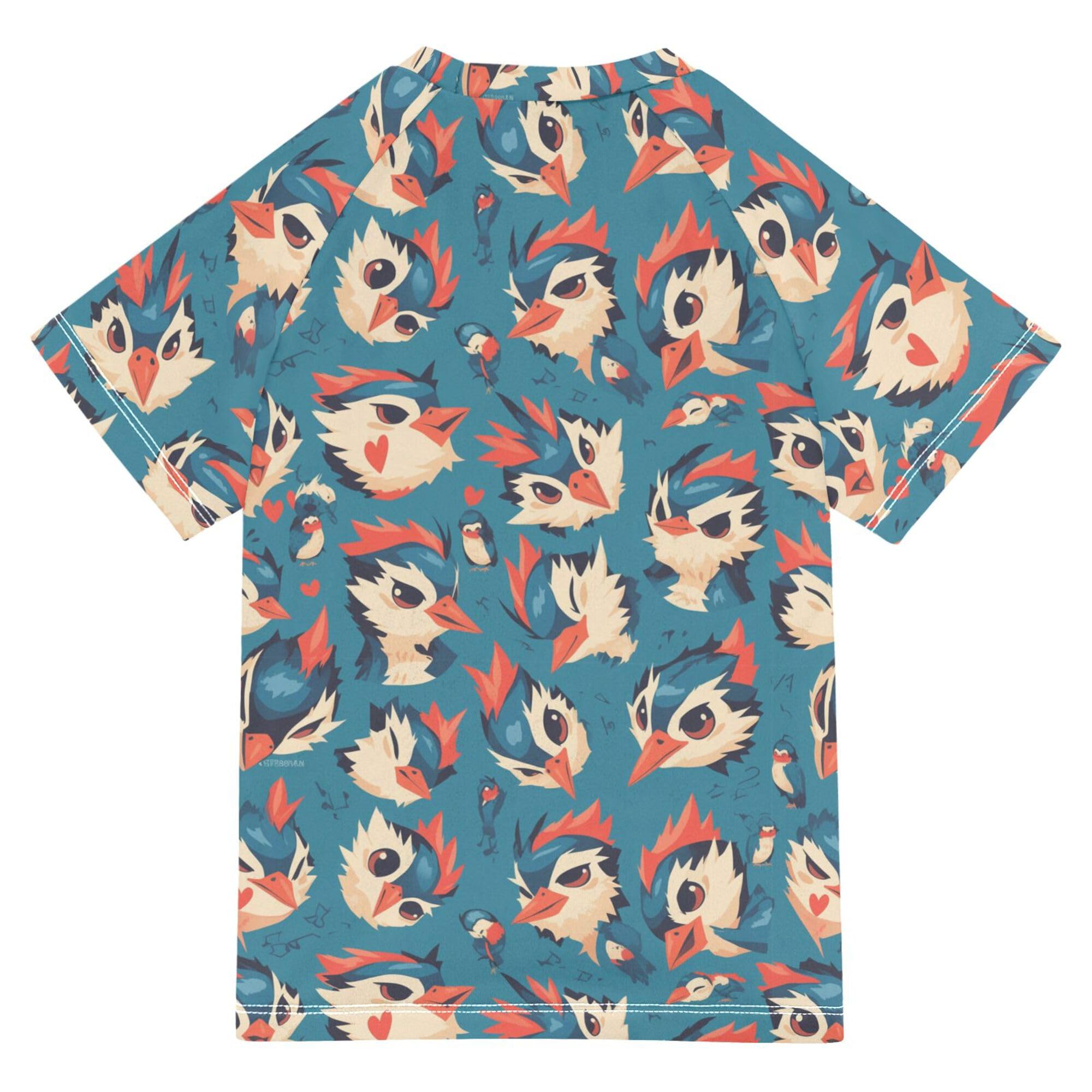 Wudan Cartoon Woodpecker Blue Girl Bathing Suit UV Protection Girl Rash Guard Swimwears Youth Sports Tshirts for Teen Boys 11-12Y