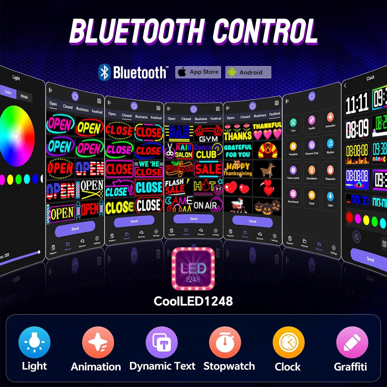 Programmable LED Open Sign,Support for Multiple Open Dynamic and Static Effects,Bluetooth APP Control, for Business Window Glass Cafes Bar