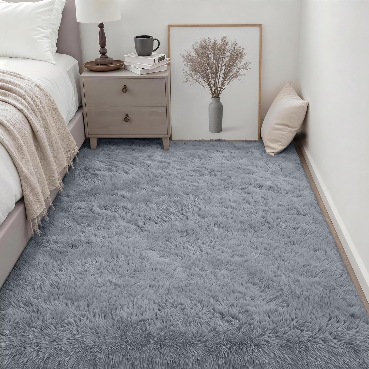 Fluffy 4x6 Area Rugs for Living Room Bedroom: Ultra Soft Shag Rug Non-Slip Non-Shedding Small Plush Bedside Rug Indoor Floor Carpets for Kids Room Playroom Entryway Nursery Dorms Home Decor Gray thumbnail