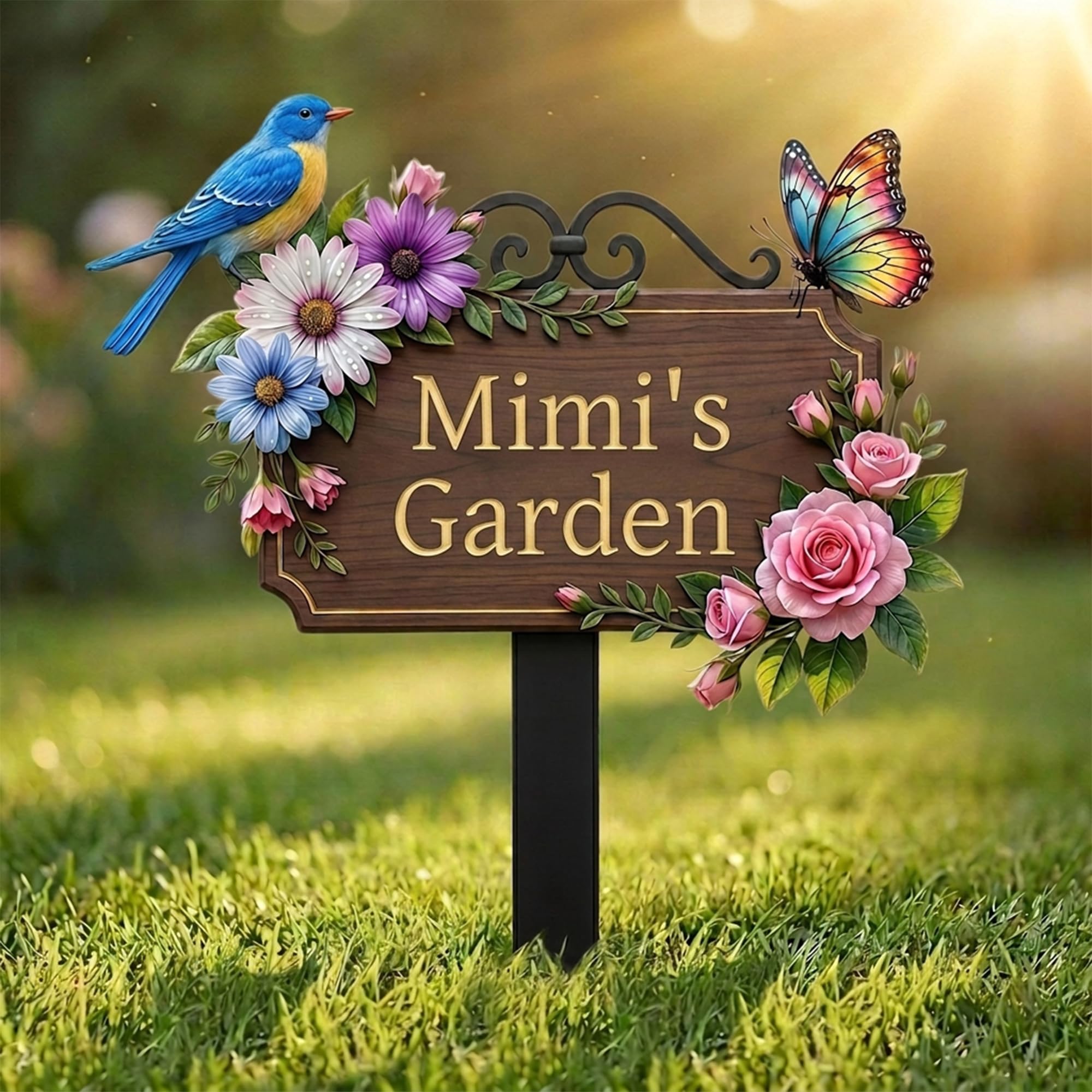 Personalised Garden Stake Metal Sign, Custom Metal Stake Decor, Customized Garden Sign for Outdoor, Bird, Butterfly & Flower Yard Sign with Stakes, Gardening Decor Gifts for Gardeners