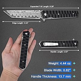 AUBEY Damascus Pocket Knife with Clip, Tanto Blade Damascus Steel Folding Knives for Men Tactical, Aluminum Handle with Glass Breaker for EDC Camping Gift