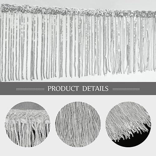 Miniatura 4 de WELROG Ribete de flecos de 5 yardas  Lentejuelas de encaje con flecos para manualidades, manualidades, decoración de disfraces