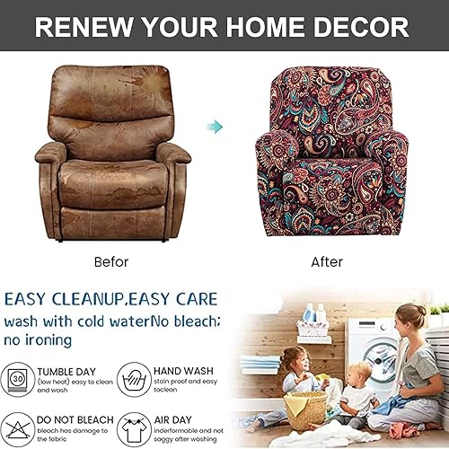 Vista 125 de Eco-Ancheng Fundas reclinables de 4 piezas, fundas para sillas reclinables, fundas elásticas para sofá reclinable, fundas ajustables antideslizantes