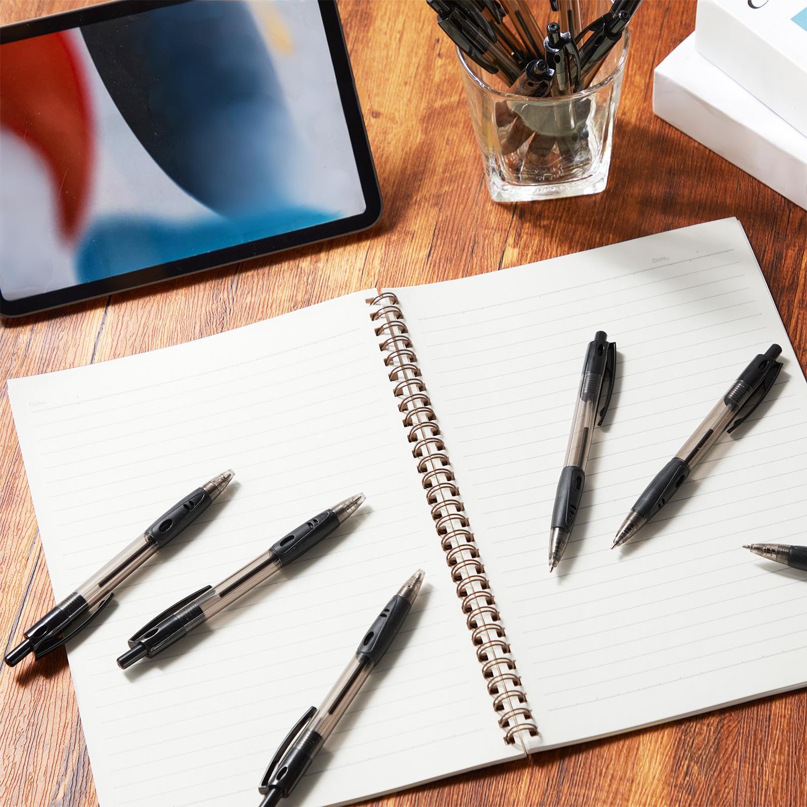 Nuanchu 200 bolígrafos retráctiles de punta media de 1 mm de gel negro, bolígrafos de escritura de larga duración para oficina, universidad, escuela, uso diario