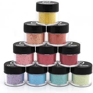 GLITTIES - (10PK) - First Ever Solvent Resistant, Matte, Vibrant, Opaque Glitter Kit - Great for Nail Art Polish, Gel & Acrylic - Cosmetic Grade for Tattoos, Makeup, Face, Hair & Lips - (100 Grams)