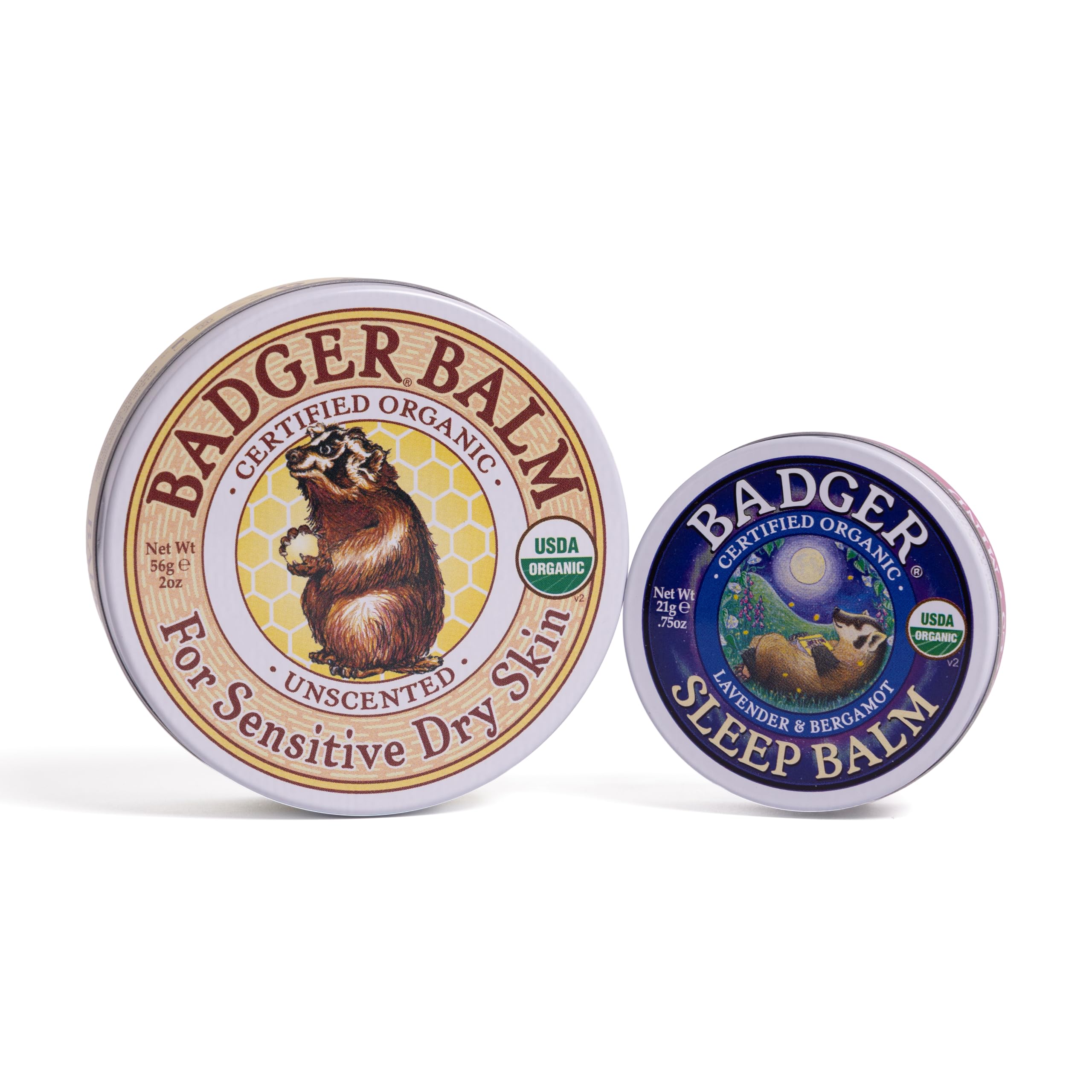 Badger Mini Sleep Balm (21g) & Unscented Hands Balm (56g) | Natural Sleep Aid|Gentle Hand Moisturiser | Cruelty & Gluten-Free