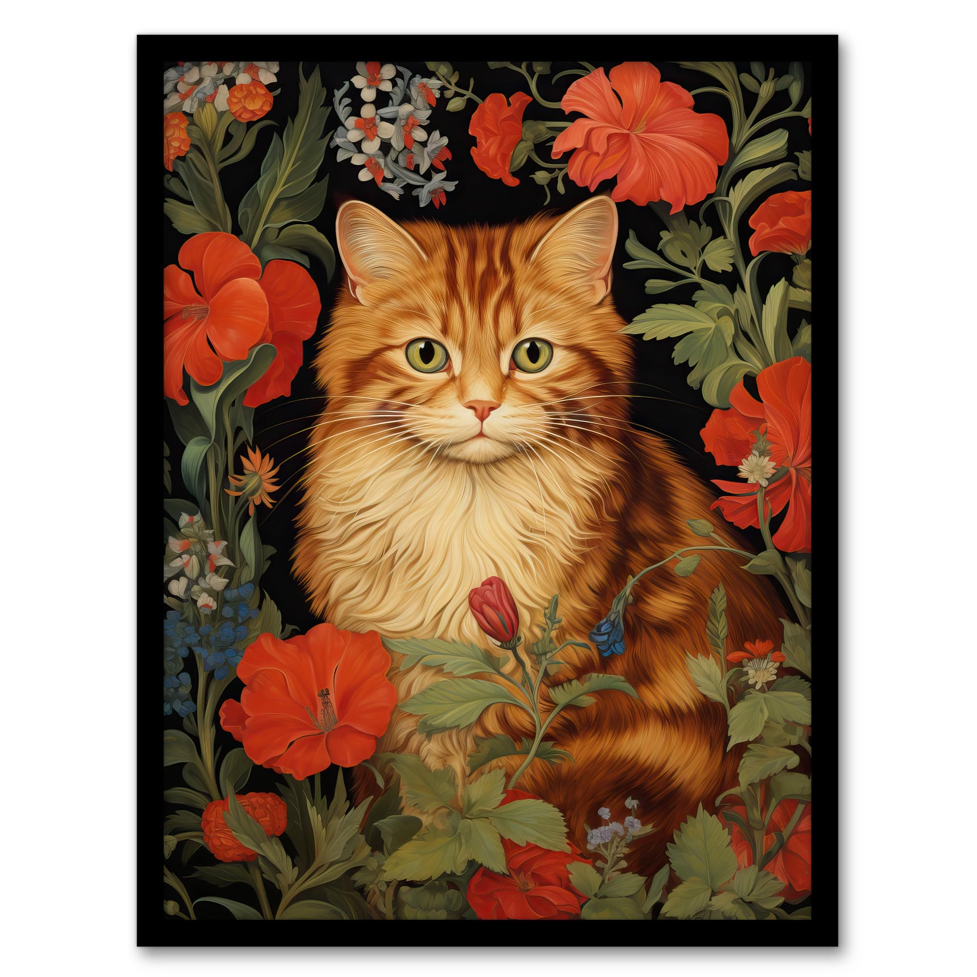 Stylish Ginger Striped Kitten Cat Red Amidst The Flowers Wall Art Poster Print