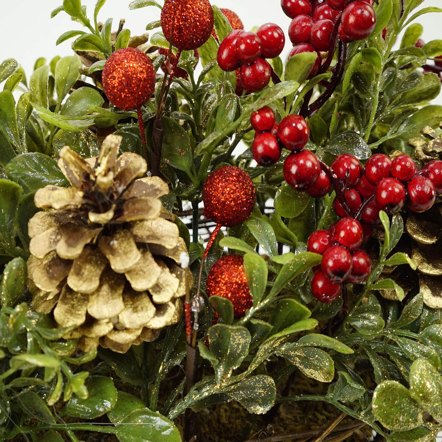 Northlight Pine Cones Berries and Boxwood in Twig Basket Christmas Tabletop Decoration, 12