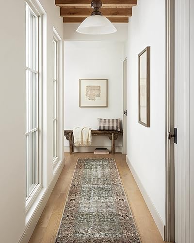 Miniatura 8 de Amber Lewis x Loloi Colección Georgie GER-07 - Alfombra de pasillo, 3 pies x 12 pies, color musgo y salmón