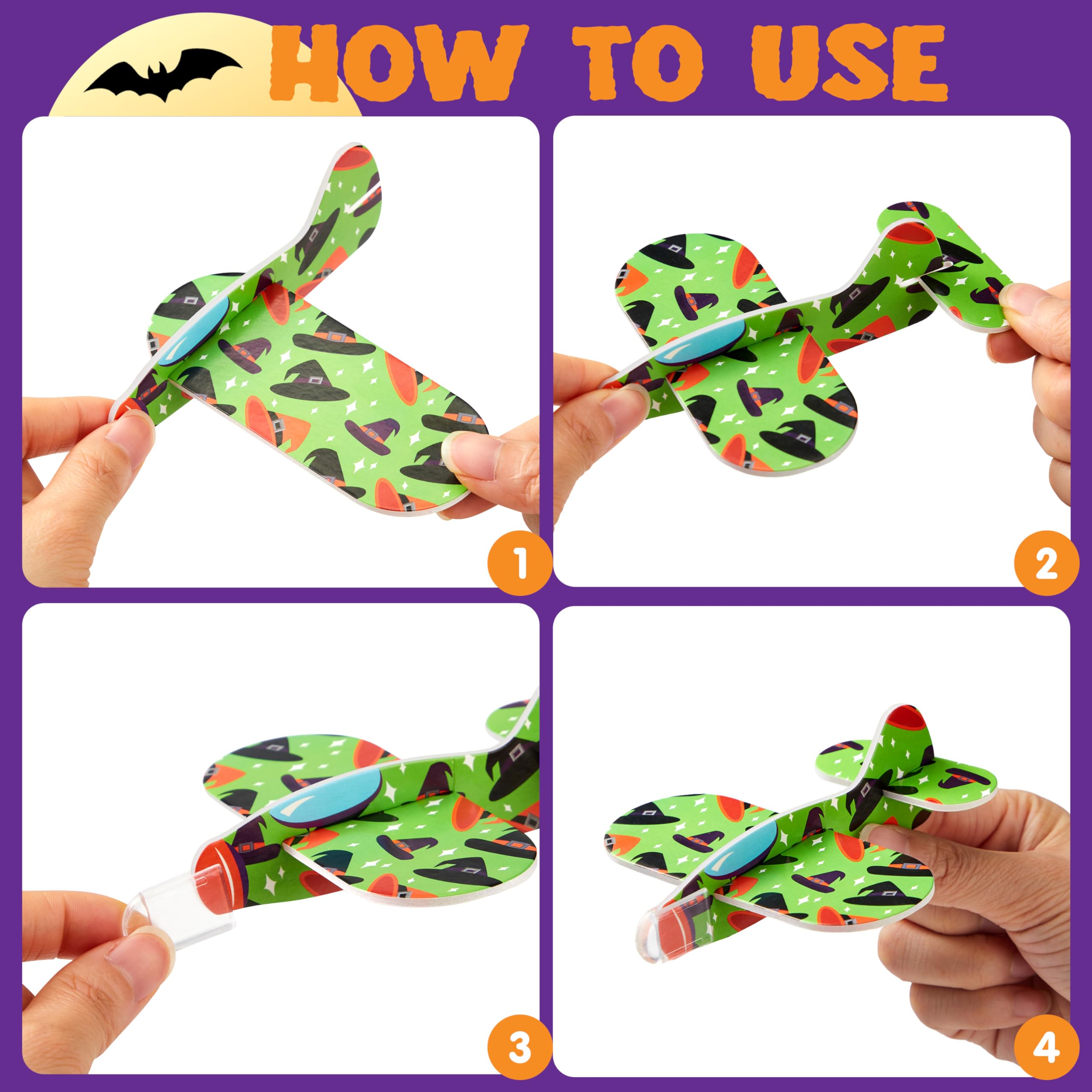 48 aviones planeadores de espuma de Halloween para niños, planeadores de aviones de papel volador, juguetes a granel para regalos de fiesta de Halloween, 12 diseños diferentes de aviones, truco 4