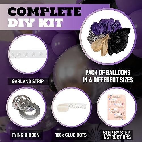 Miniatura 3 de Kit de guirnalda y arco de globos morados y negros todo en 1, globos pequeños y grandes, morado, negro y plateado, decoraciones de fiesta y