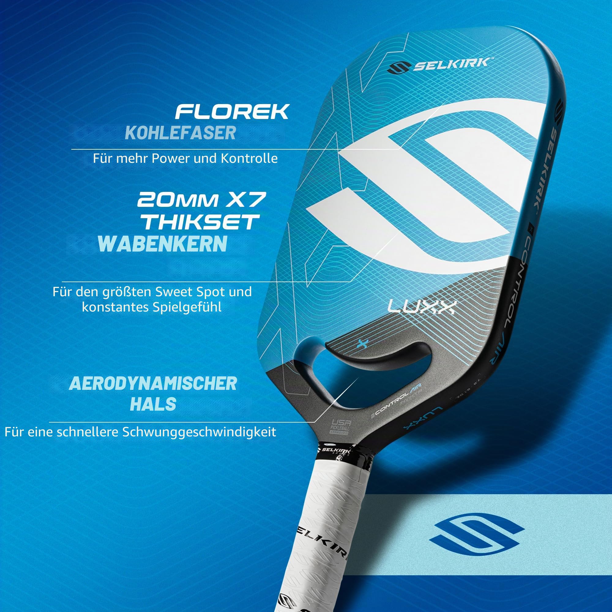 Selkirk Sport LUXX Control Pickleball-Paddel | Kohlefaser-Paddel mit Polypropylen-X7-Kern | Entwickelt für unübertroffene Kontrolle und zusätzliche Kraft