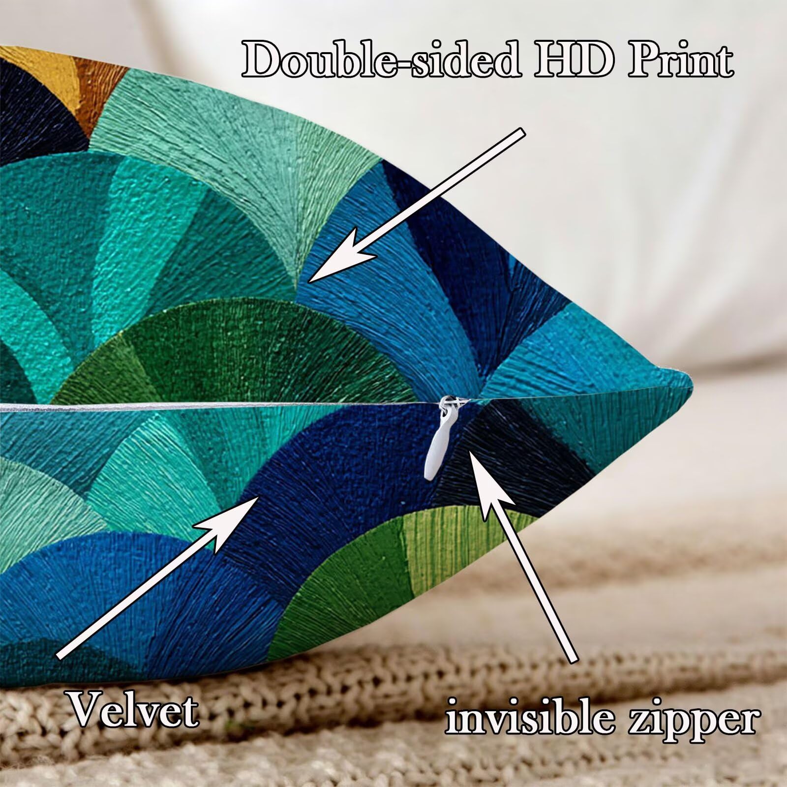 Cuscino Divano 65x65cm Set di 2, blu fan Lino Cuscini per Divano