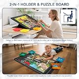 MOZOOSON Deska do puzzli z regulowanym kątem, na maksymalnie 1000 elementów, antypoślizgowa, lekka, przenośna tablica z filcową sztalugą (z 6 sorterami i osłonami)