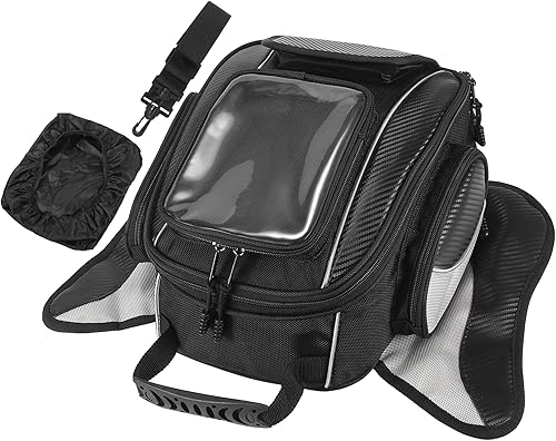 Motoforti Universal motocicleta tanque magnético bolsa de herramientas combustible alforja con correa impermeable negro