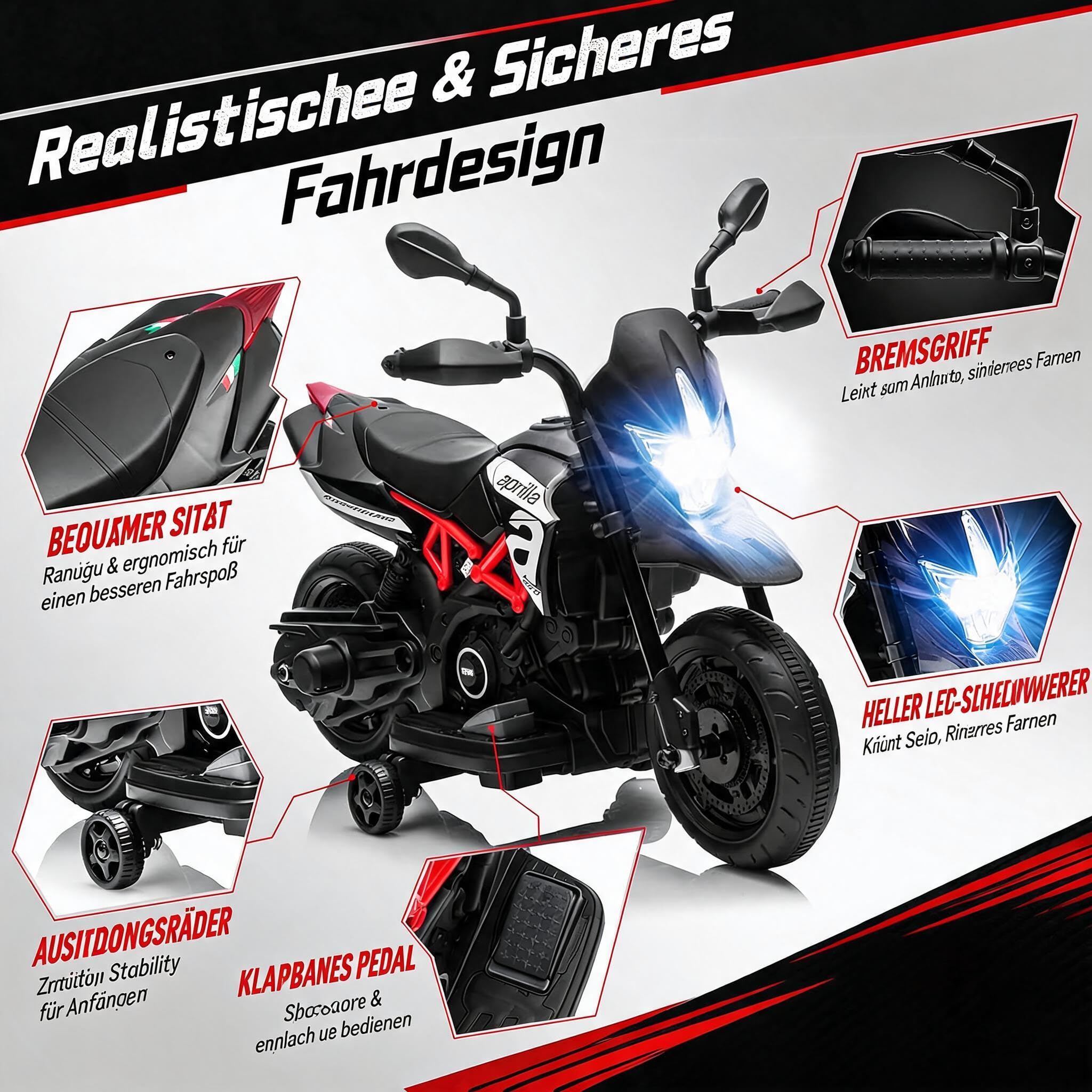 GarveeHome Kinder Elektro Motorrad Aprilia 6V 4,5Ah - 3km/h