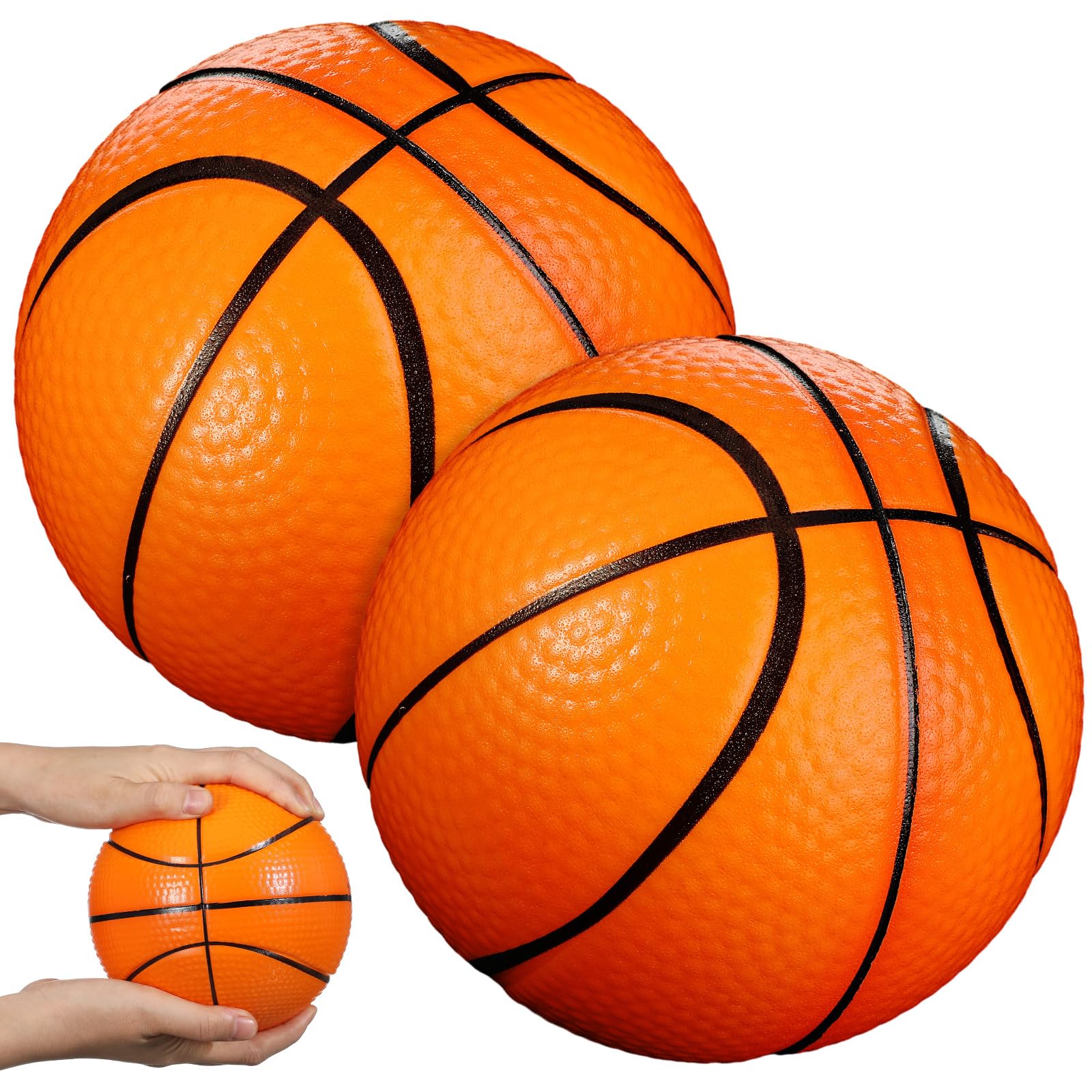 2 Pcs 6'' Mini Foam Basketballs for Boys Girls Adults, Orange Squeeze Stress Ball Beach Safe Soft Replacement Pool Basketball for Indoor Hoop Girls Quiet Bouncy Basketball Party Sport Game