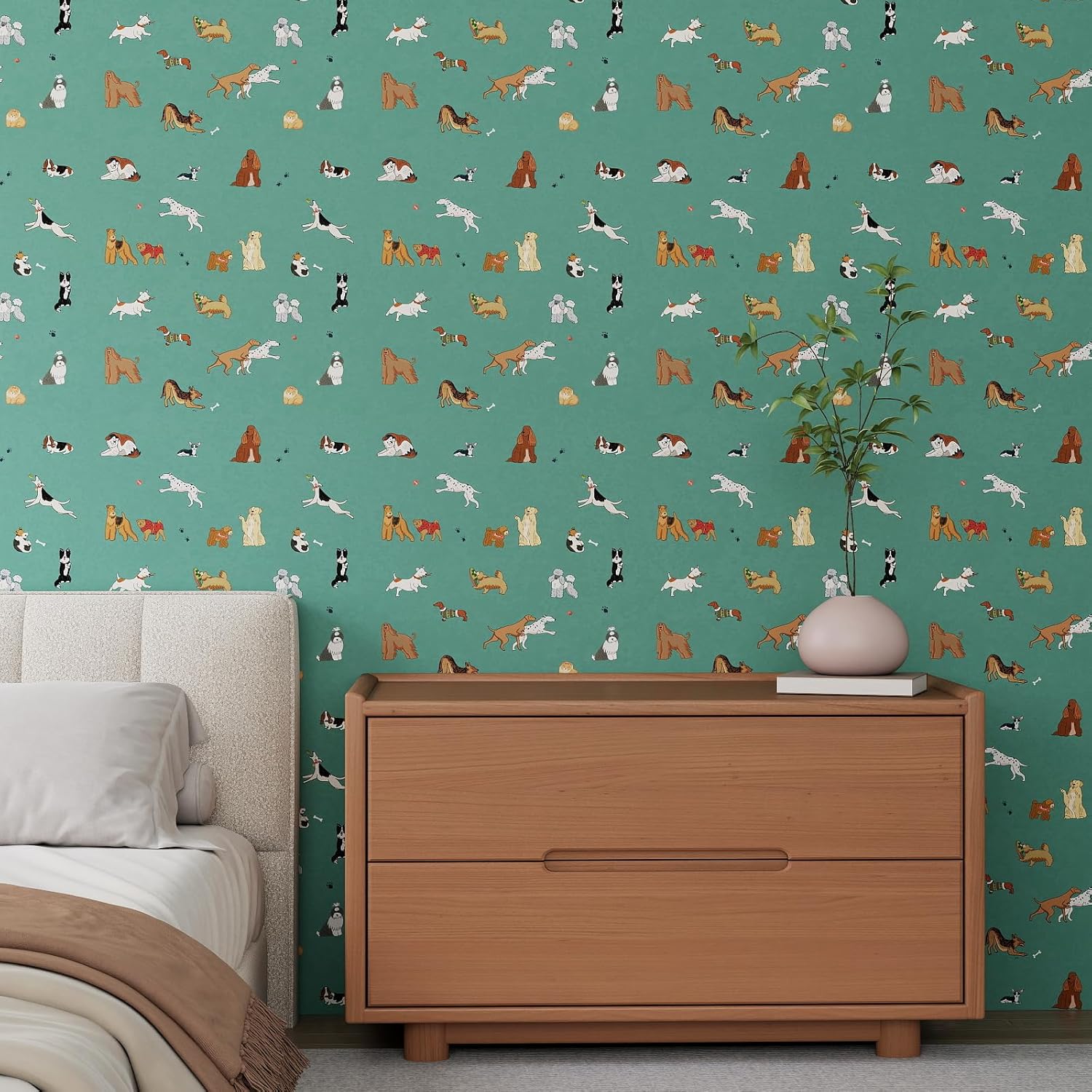 GloryTik Dog Pattern Peel and Stick Wallpaper, Cute Puppy Removable Wall Paper for Kids Room Nursery, Playful Pet Animal Wallpaper Renter Friendly Wall Decor 17.3" x 200"