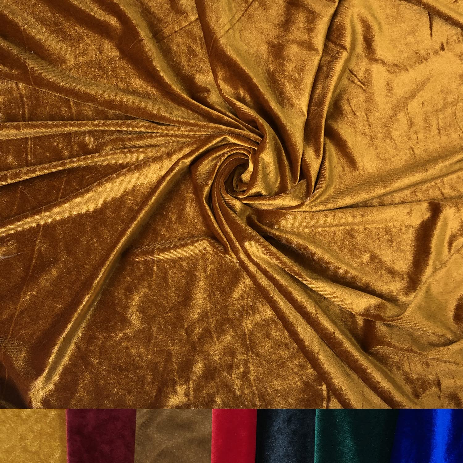 HOTGODEN Stretch Velvet Fabric: Gold 63" Wide 2, 5, 10, Yards 95% Polyester 5% Spandex Velvet Fabric for DIY Sewing, Apparel, Costume, Craft Projects