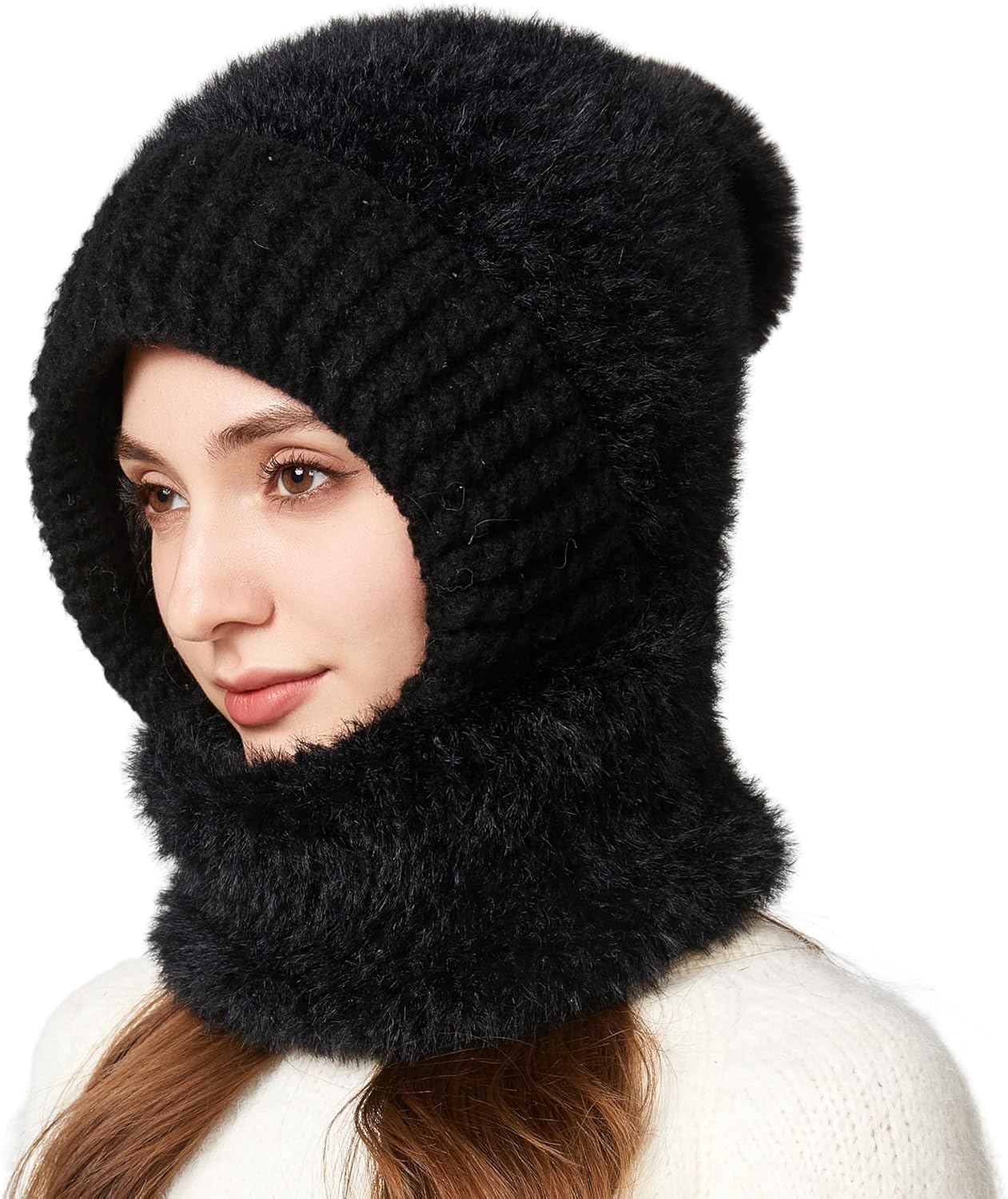 Women Balaclava One-Piece Skull Beanie Hat Neck Circle Scarf Ski Snow Winter Knit Fleece Cap Cold Weather