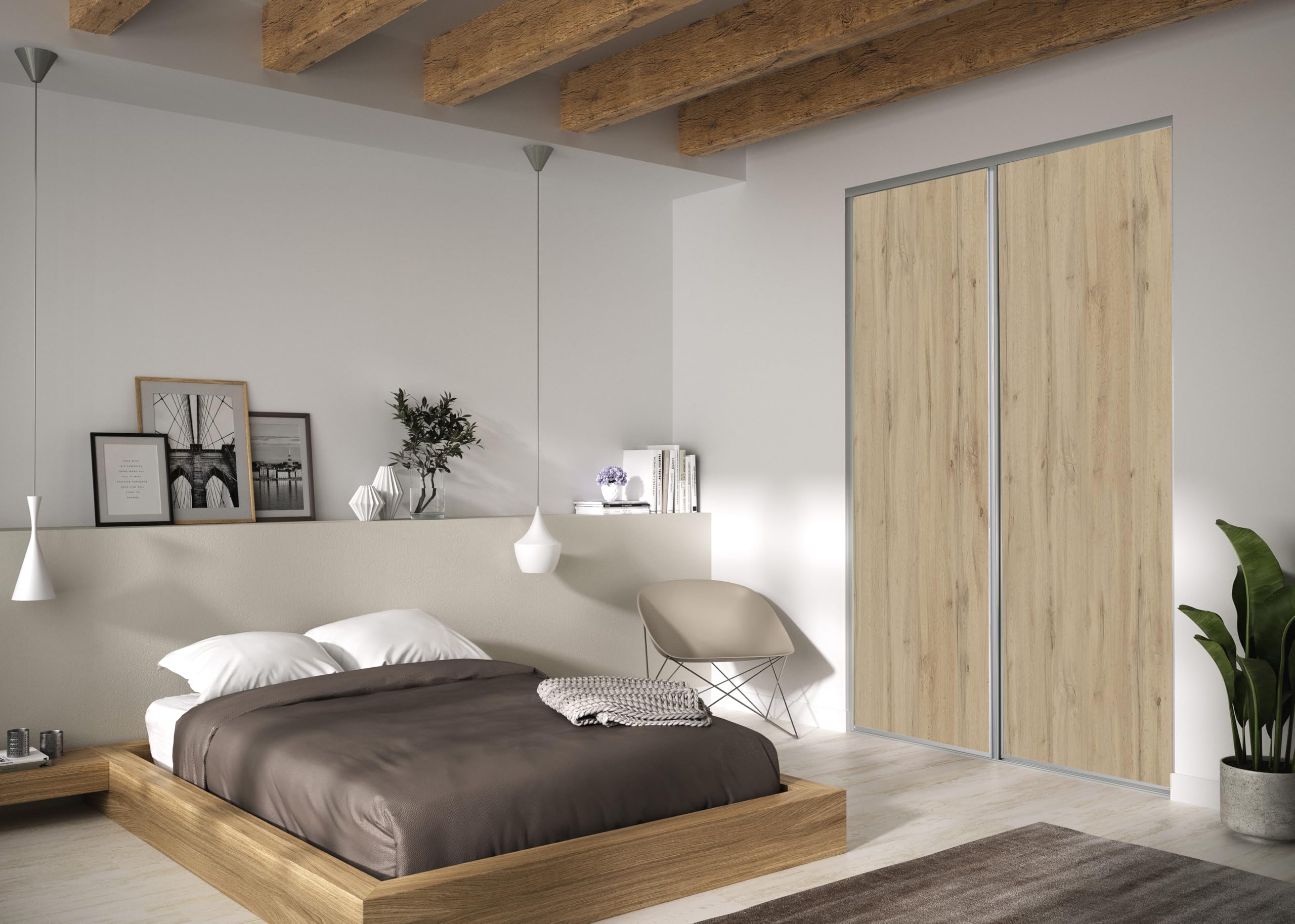 OPTIMUM 2 Portes de Placard coulissantes, Hauteur 250 cm, Largeur Totale 150 cm, décor chêne Authentique, profils et Rails Gris Inclus