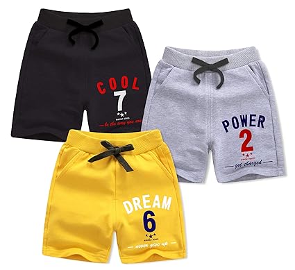 minicult Cotton loopkint Boys Shorts with Drawstring and Pockets (Pack of 3)(Multicolor)