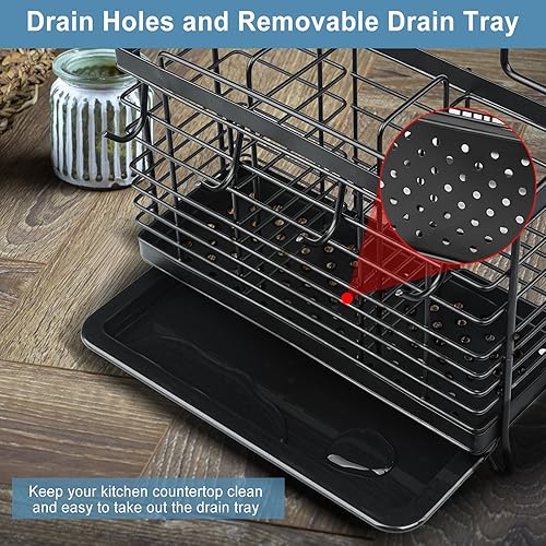 Miniatura 5 de Soporte para Utensilios, Escurridor de Utensilios de Acero Inoxidable con Bandeja de Drenaje, Cesta de Drenaje de la Cocina para Cubiertos,