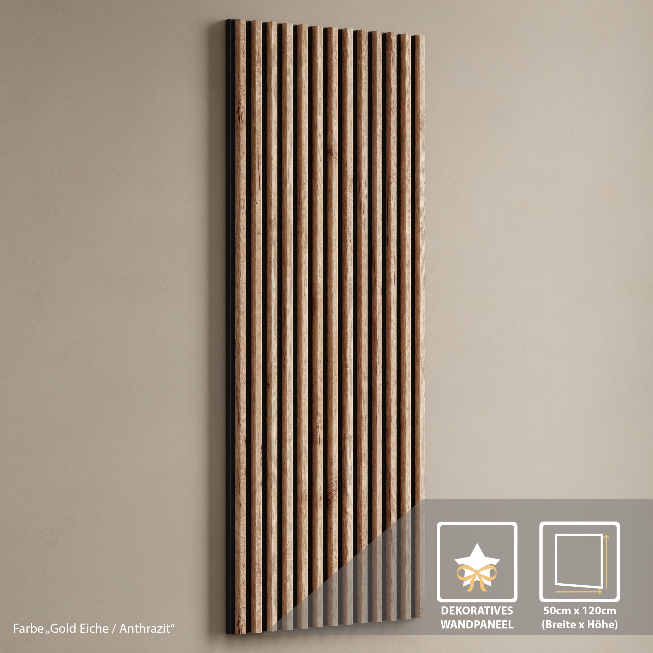 Planetmöbel - Mobile da ingresso, 2 x 100 cm, nero. pannello da parete 50 cm, rovere dorato/antracite, specchio da 50 cm (senza LED), 32,5 x 100 x 37,8 cm (A x L x P)