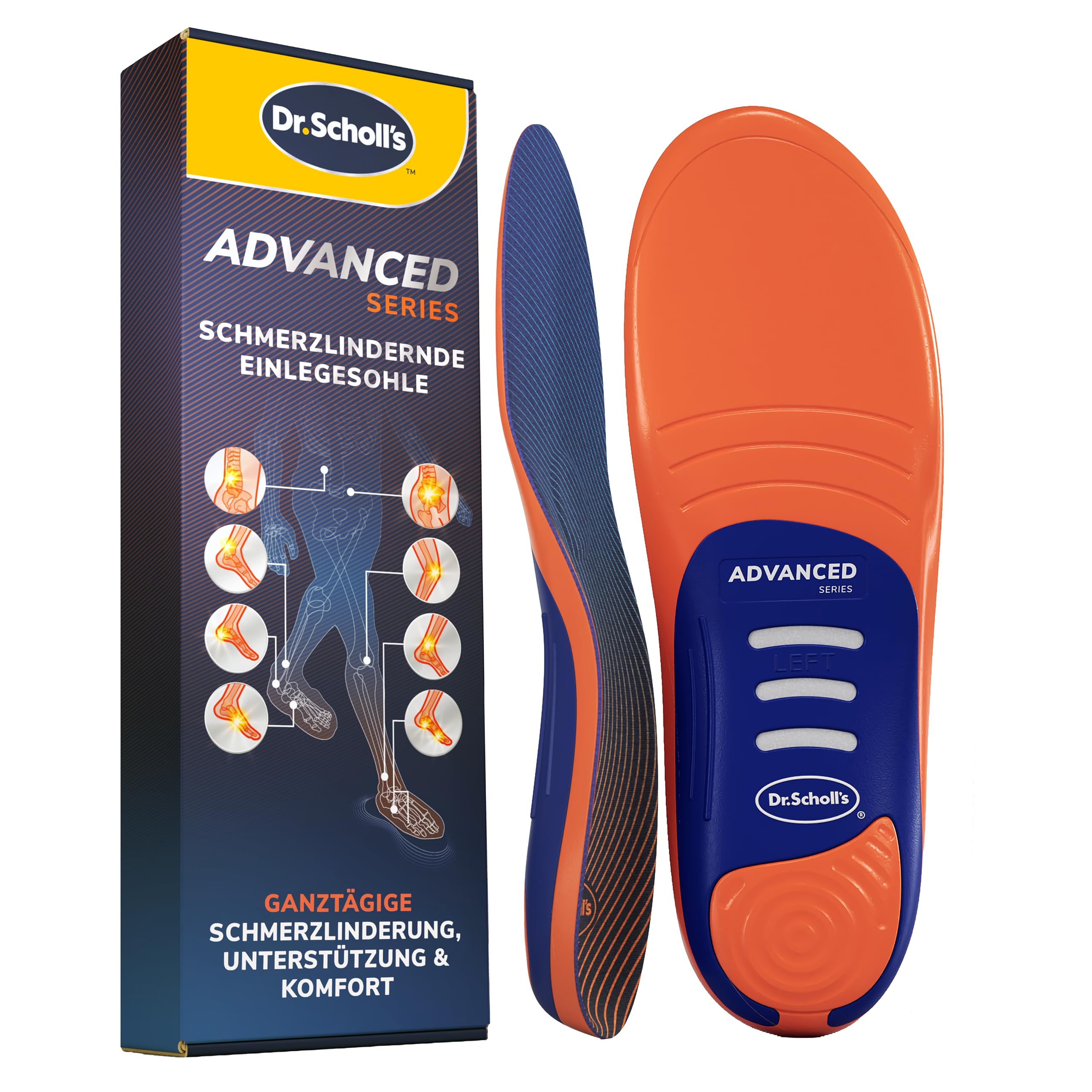 Dr. Scholl’s Advanced Schmerzfrei-Einlagen Herren Damen, robuste orthopädische Einlagen für Arbeits­schuhe & Stiefel, Plantarfasziitis & Fußgewölbestütze, stoßdämpfend, belastbar bis 150 kg, 42-42.5
