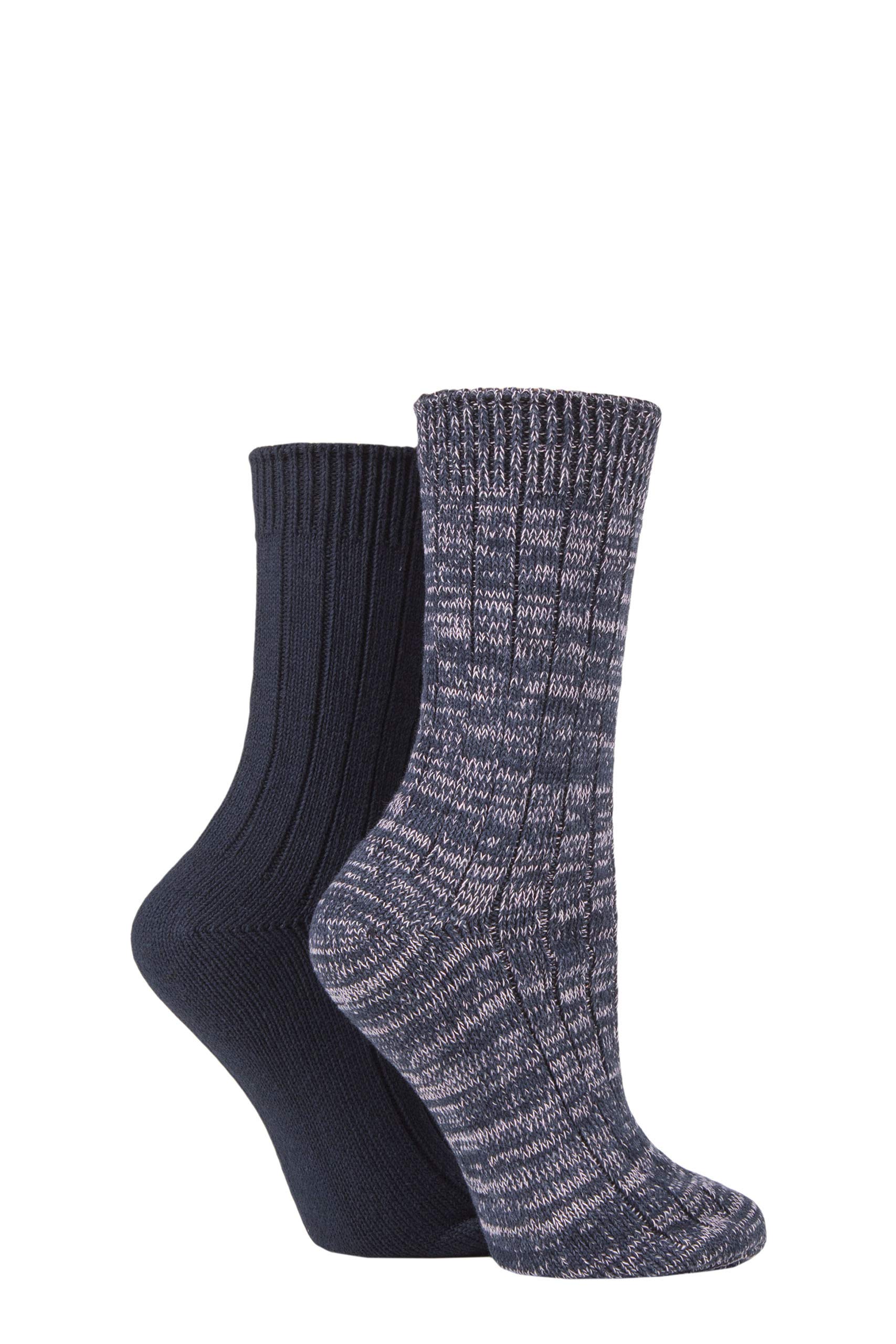 SockShop Ladies Chunky Rib Cotton Boot Socks Pack of 2 Navy 4-8