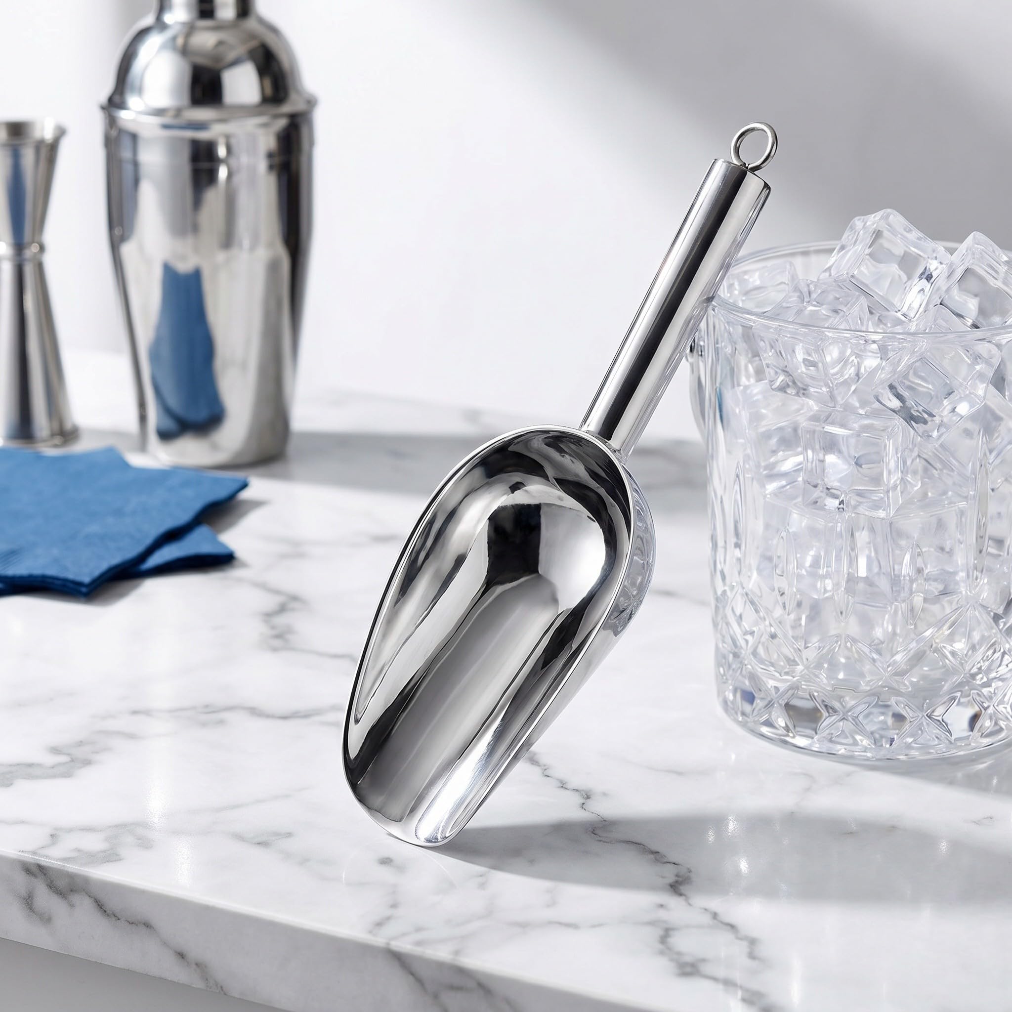 12 Stück Edelstahl Eisschaufel 6 Oz mit Ergonomischem Design und Überlaufschutz für Eiswürfel und Tierfutter bei Bartending und Haustierfütterung