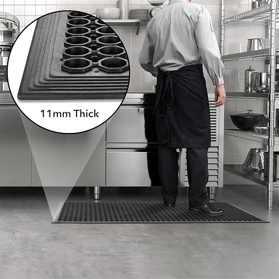 GRIDMANN Rubber Floor Mat, 60 x 36 Anti-Fatigue Drainage Mat, Non-Slip and Grease Resistant for Restaurants, Commercial Kitchens, Bar Floors, Black