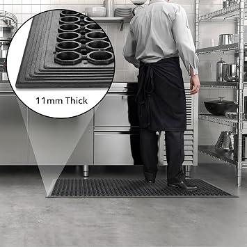 GRIDMANN Rubber Floor Mat, 60 x 36 Anti-Fatigue Drainage Mat, Non-Slip and Grease Resistant for Restaurants, Commercial Kitchens, Bar Floors, Black