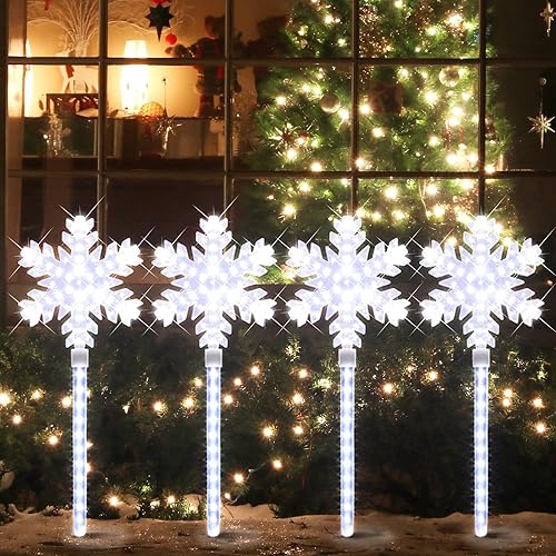 LAMPHOME Disparo de 25.6 pulgadas, 1136 luces LED de copo de nieve, luz blanca superbrillante, 8 estacas, decoración total de Navidad al aire libre