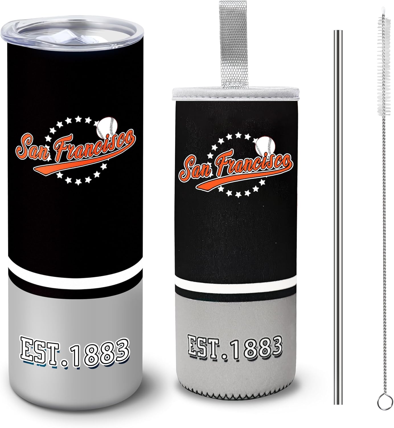 Tumbler 20oz Straight Skinny Car Cups With Insulated Cup Sleeve Portable Handle, Sports Travel Coffee Mug, Stainless Steel, Insulated,Classic Collection Gifts for Fans