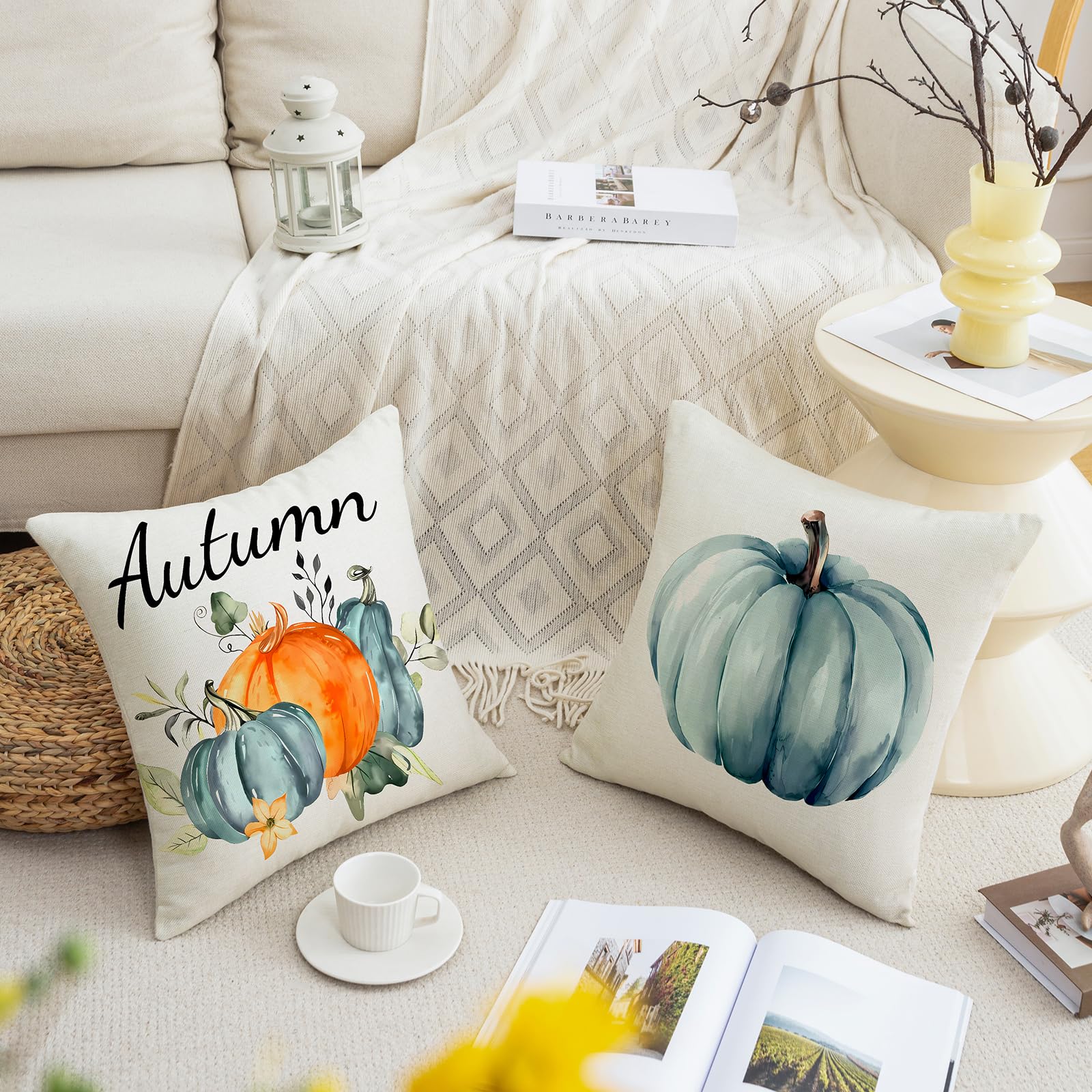 Herbst-Kissenbezüge Outdoor Wasserdicht 45,7 X 45,7 Cm – 2er Set Mit Herbstblättern & Erntesegen