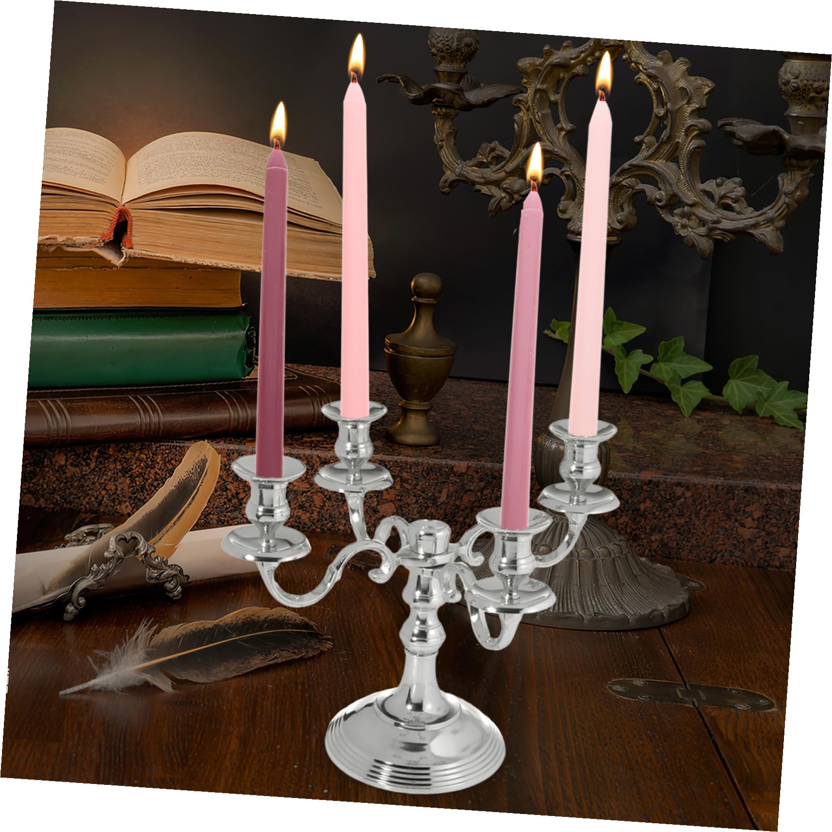 Velas Perfumadas de Parafina sin Humo 4 Piezas Velas de Poste Largo en Color Rosa Degradado Aroma a Rosa Decoración Romántica para Bodas Cenas y Eventos Obsequios