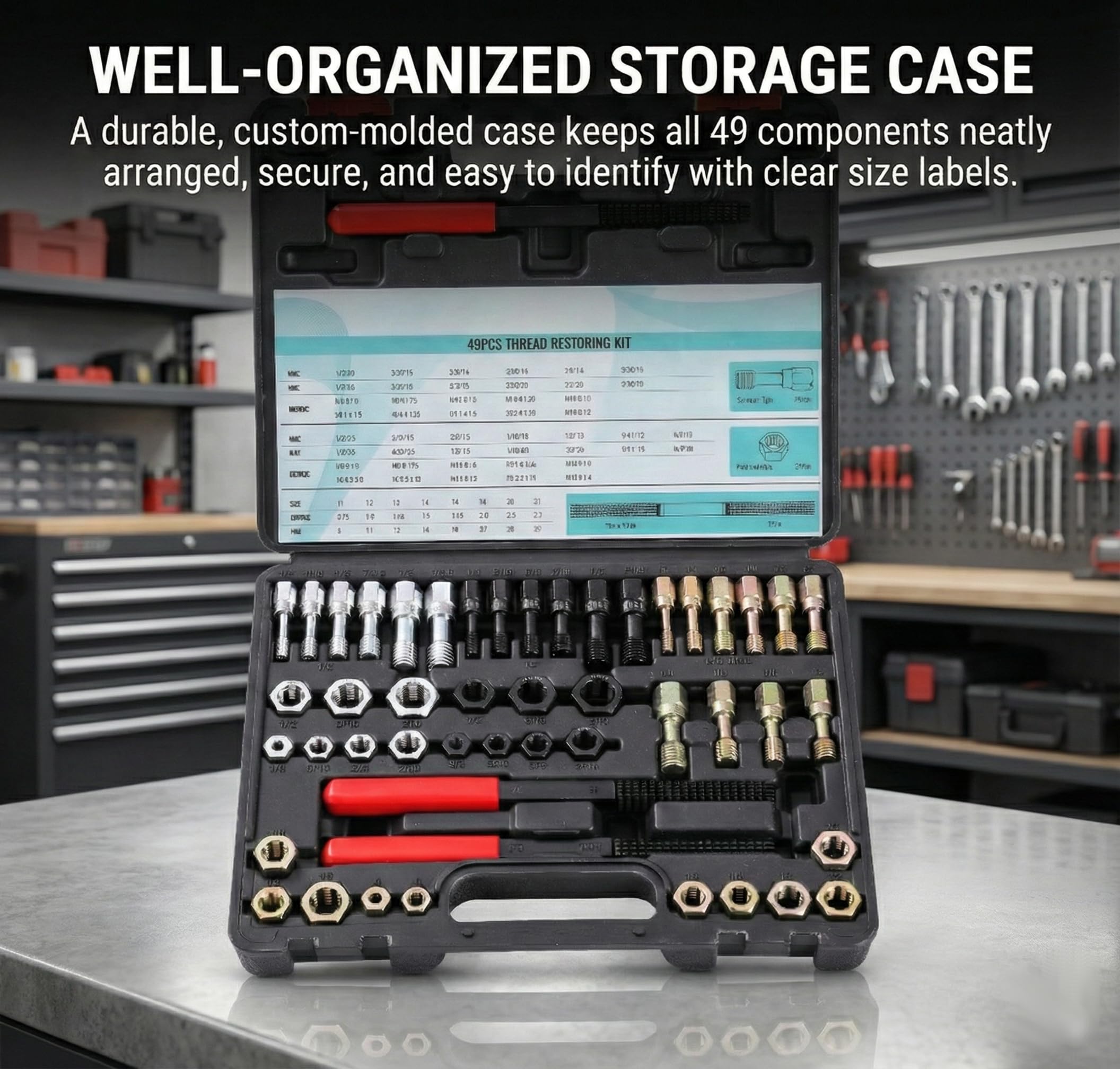 KATSU Tools Set di 49 pezzi per filettatura, kit di strumenti per la rifilatura, UNC UNF e strumento di ripristino filettatura metrica, 22 rubinetti, 24 matrici, 3 lime filettate, kit di riparazione