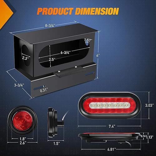 Miniatura 24 de Nilight Juego de 2 cajas de luz de acero para remolque con luces traseras LED ovaladas rojas de 6 pulgadas, luces traseras de remolque rojas Red
