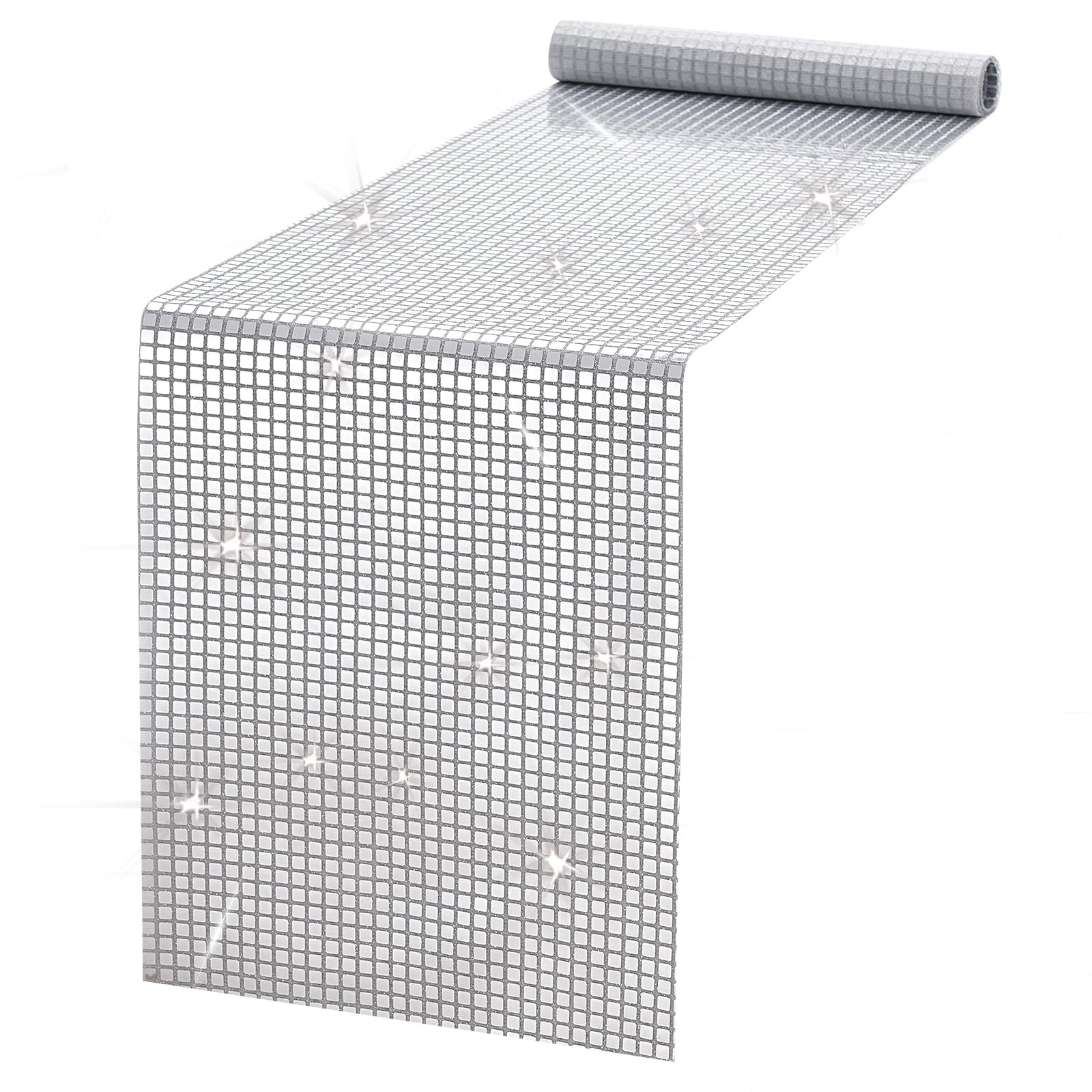 HUATEEN Glitter Disco Table Runner,180x30cm Silver Sparkly Party Tablecloth