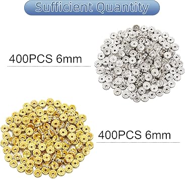 Hicarer 800 Pcs Round Rondelle Spacer Beads, 6 mm, Gold, Silver