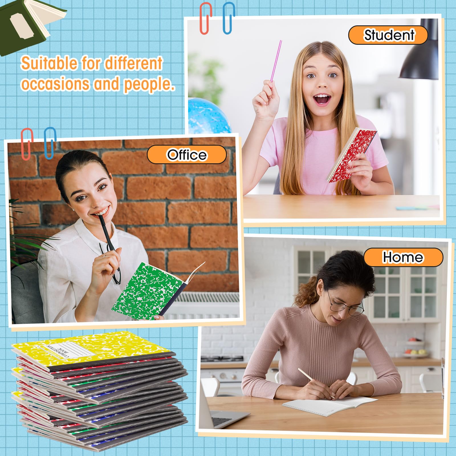 Fainne Confezione da 150 quaderni formato A5 con copertina marmorizzata per scuola, quaderni a righe larghe, per studenti, classe, ufficio, scuola (4 colori)