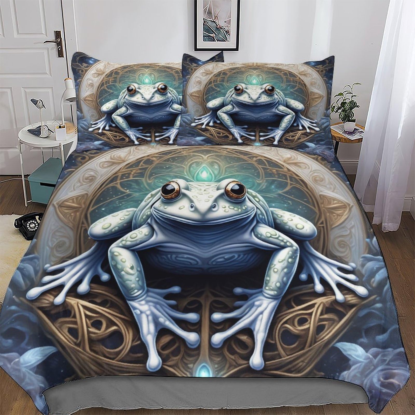 Housse de couette grenouille parure de lit 3 pièces king 220x240cm