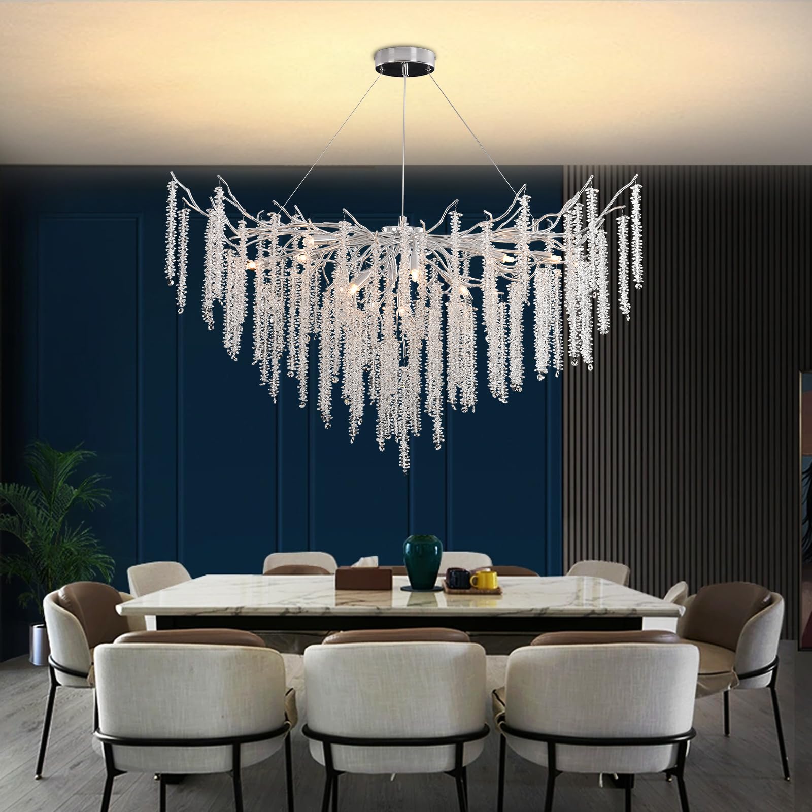 Luxe Lampe à Pendentif en Cristal, Avec branches d'arbre Lustre en Cristal for salle à manger, cuisine, salon, chambre à coucher