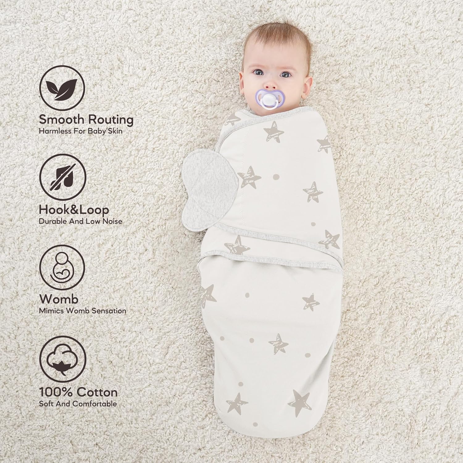 Susurration Swaddle Sleep Sacks 3 Pack 100% Muslin Cotton Swaddle Blanket Small Baby Wrap for 3-6 Months Newborn Girls,Boys,Infants Essentials,Adjustable Wearable Sleeping Sack (New Grey, 3-6 Months)