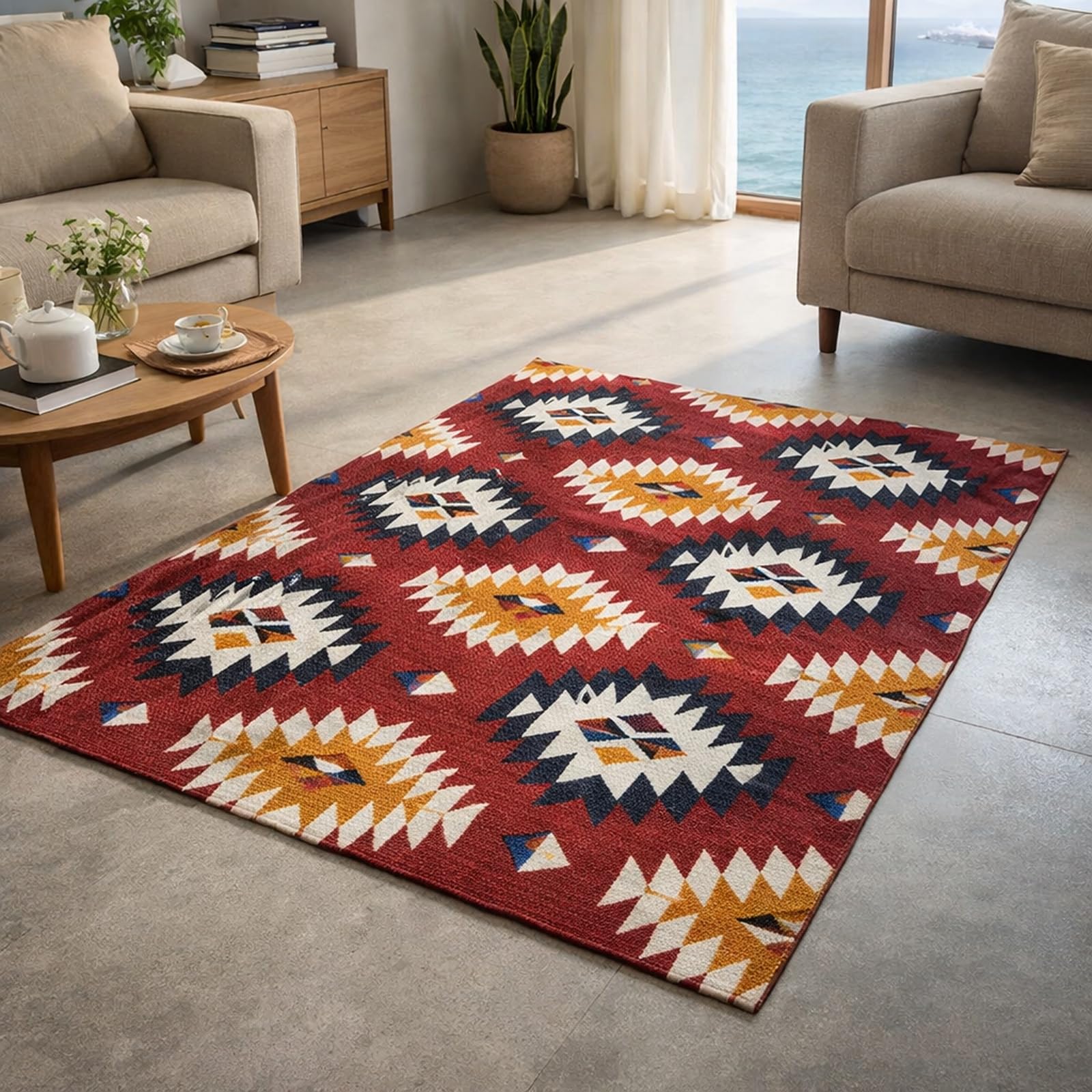 Grand tapis salon 200x300 vintage oriental rouge orange moderne pour moquette chambre