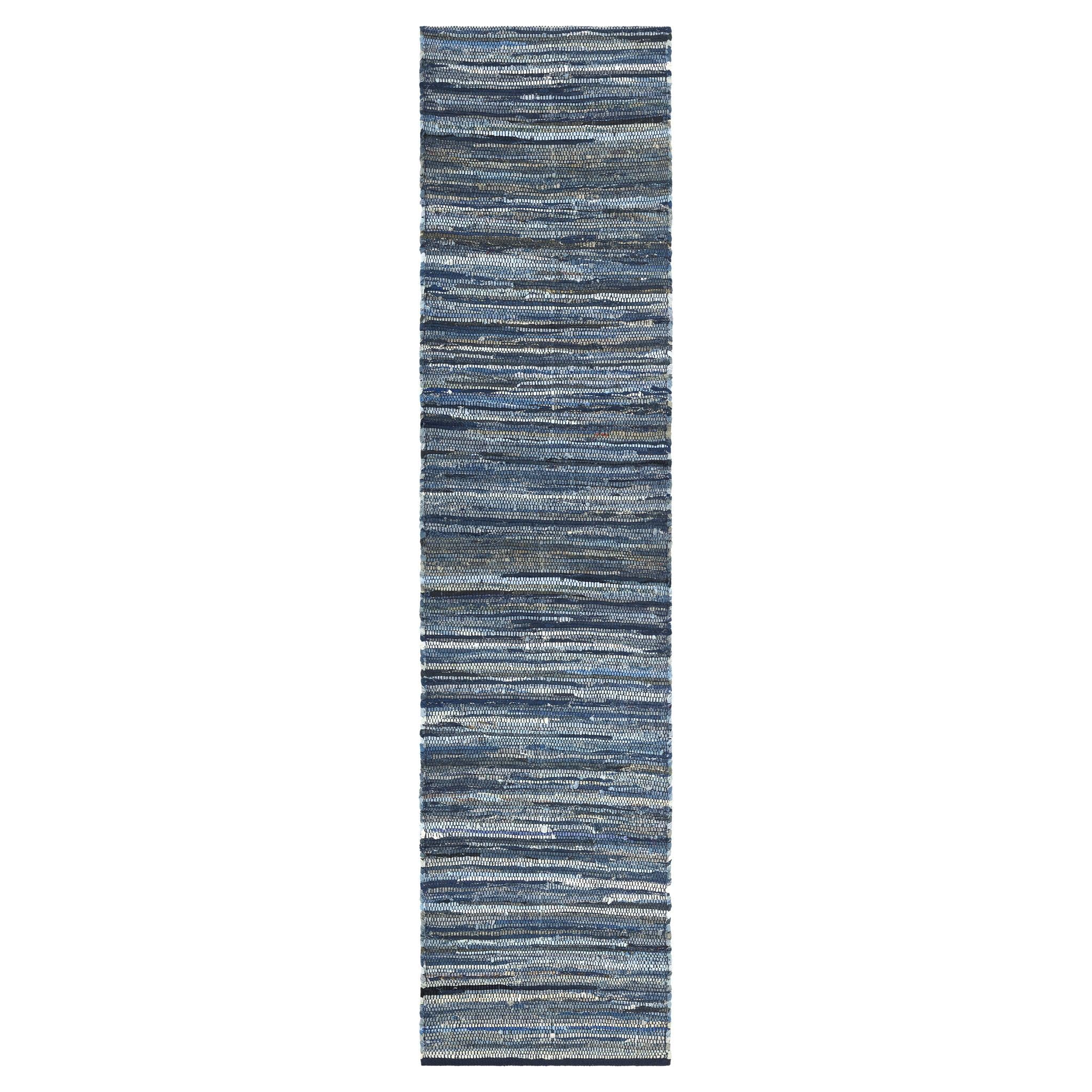 Bravich Recycled Cotton Chindi Rug - Denim Fabric. Blue Rug, Woven Traditional Indian Carpet Runner. Rag Rug For Living Room, Bedroom & Hallway. Washable Area Rugs For Home - 60x230cm