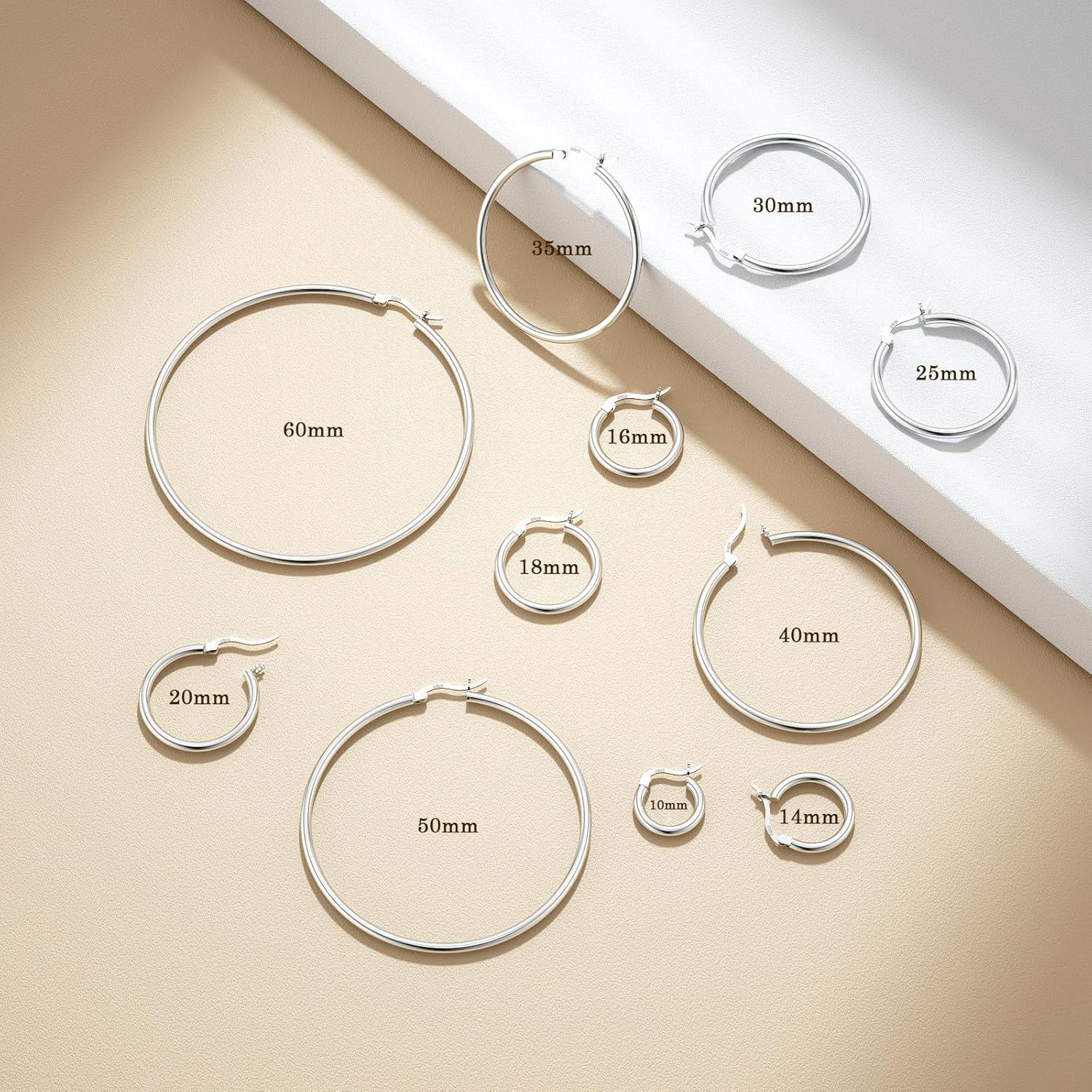 JIAYIQI Sterling Silver Hoop Earrings 18K White Gold Plated Silver Circle Endless Earrings Hoops Jewelry Lightweight Hoop Earring for Women Diameter 10,14,16,18,20,25,30,35,40,50,60mm - Image 8