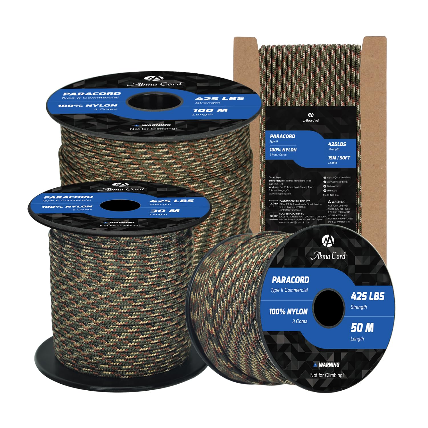 Abma Cord Paracord 3mm 50m 100% Nylon Rope Type II Cord 3 Strands String